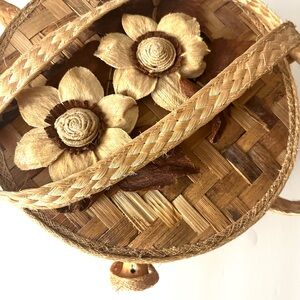 Vintage Natural Woven Basket with Floral Accents Handbag Mr. Norman